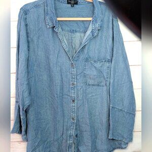Euc Velvet Heart Los Angeles Blue Denim Button-Up Tencel Shirt Size 2X